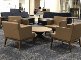 ETSU DP Culp Student Center second floor student lounge chairs and round coffee table