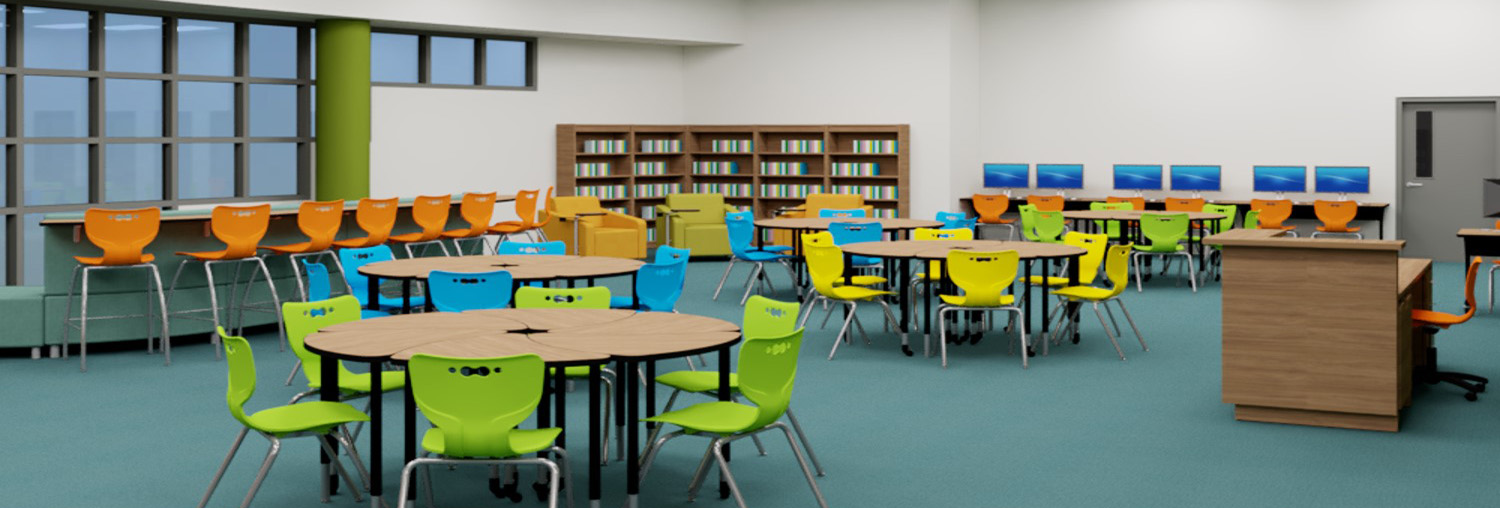 Wartburg TN Central High School library rendering by Workspace Interiors Inc.