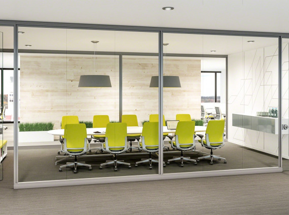 Conference room with glass selection modular walls by Steelcase