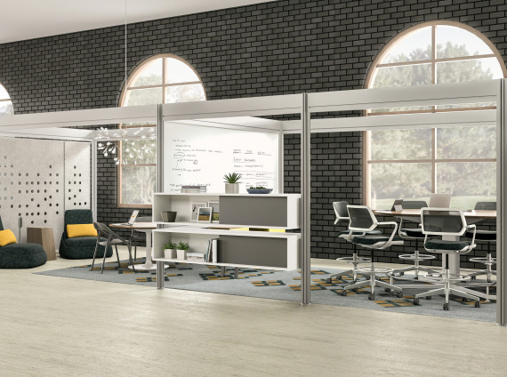 Open office with Post and Beam modular walls by Steelcase