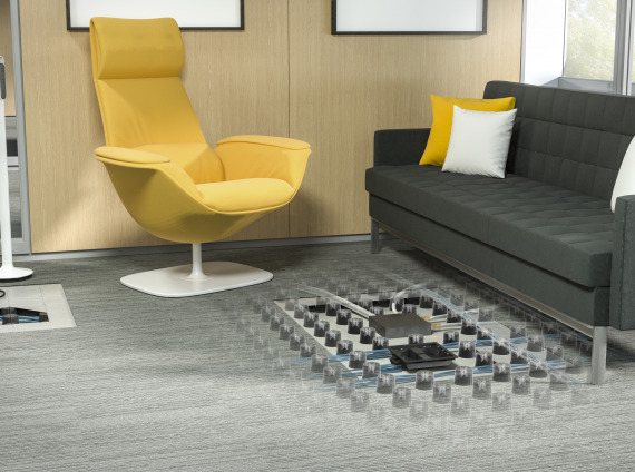 A lounge area illustrating raised flooring by Steelcase
