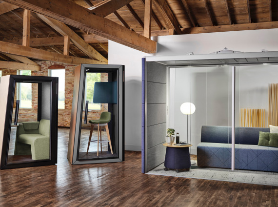 Office privacy pods and phone booths