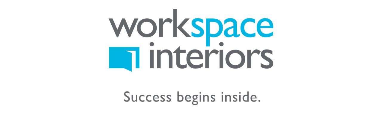workspace interiors brand logo with graphic of a speech bubble within an open door
